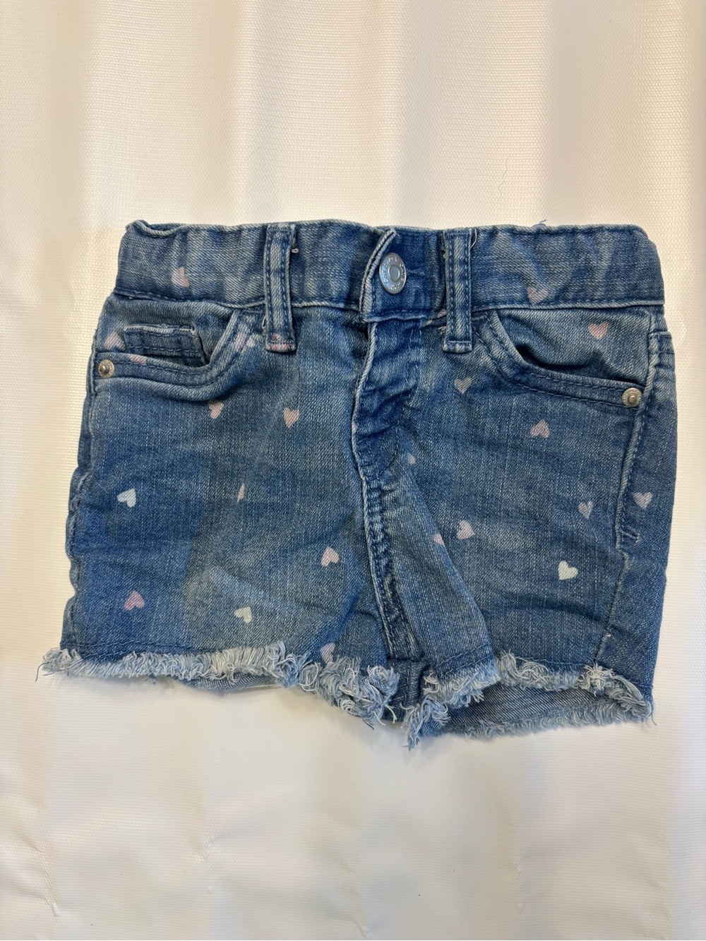 Cat & Jack Blue Denim Shorts with Pink Hearts